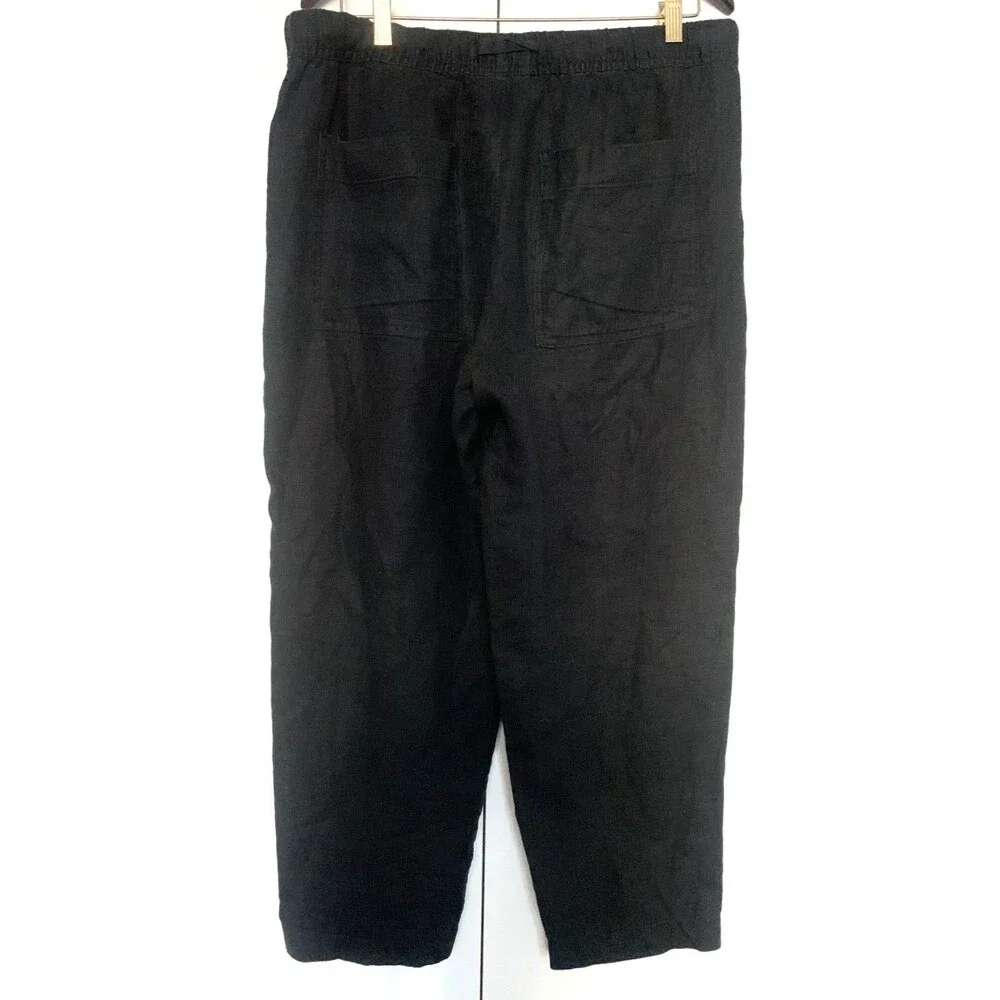 Zara Women's 100% Linen Trousers in Black With 4 Pockets Sz L